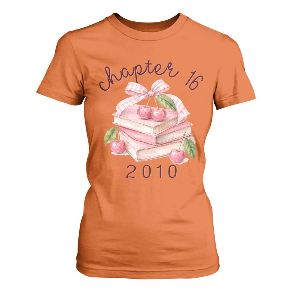 Sweet Chapter 16 Birthday T Shirt For Women Cherry Books 16th Birthday Gifts For Her Book Lover