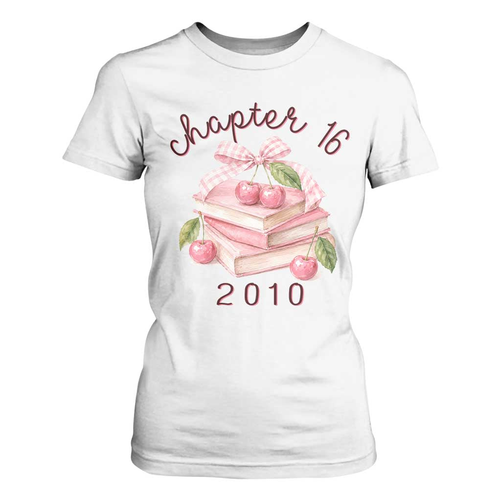 Sweet Chapter 16 Birthday T Shirt For Women Cherry Books 16th Birthday Gifts For Her Book Lover TS10 White Print Your Wear