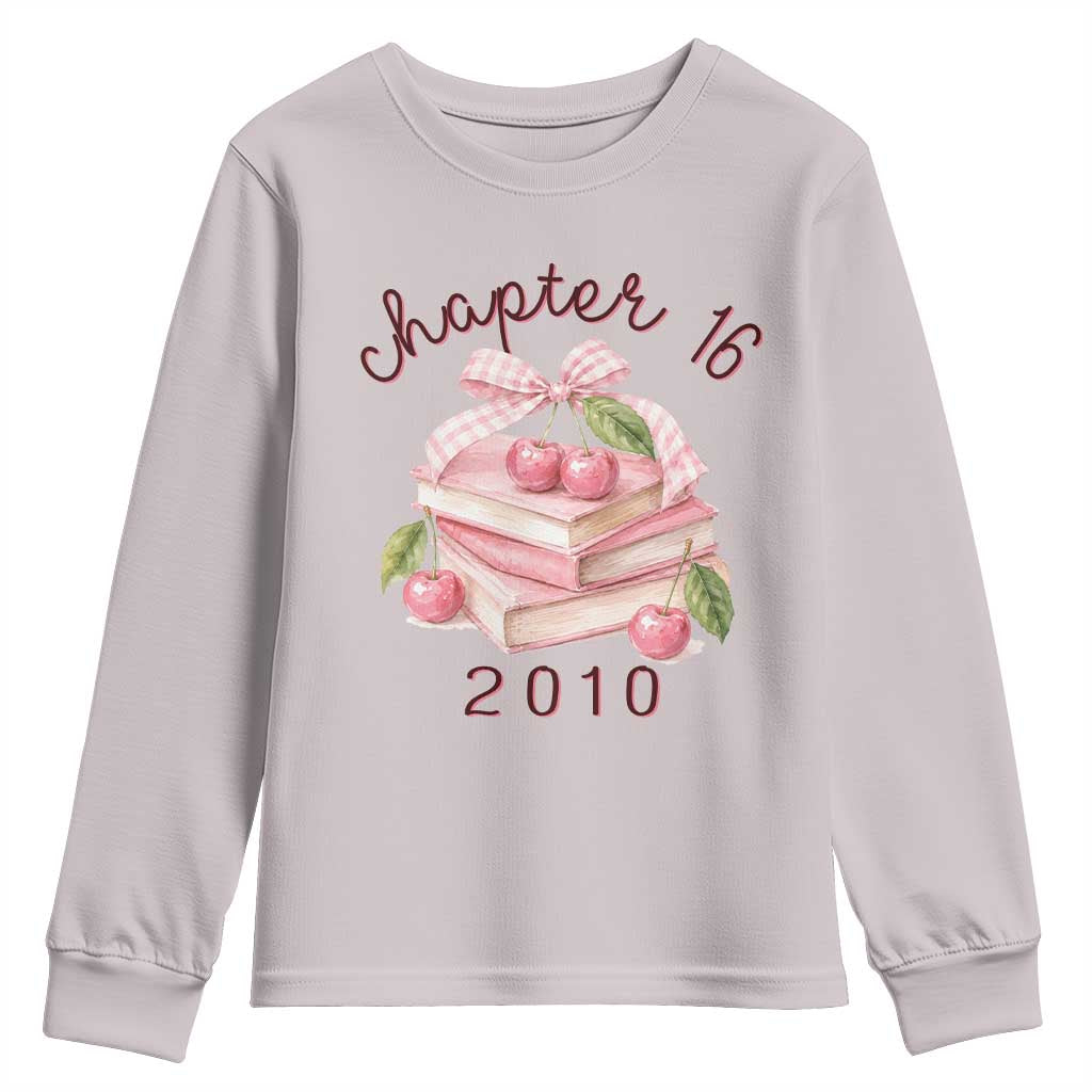 Sweet Chapter 16 Birthday Youth Sweatshirt Cherry Books 16th Birthday Gifts For Her Book Lover