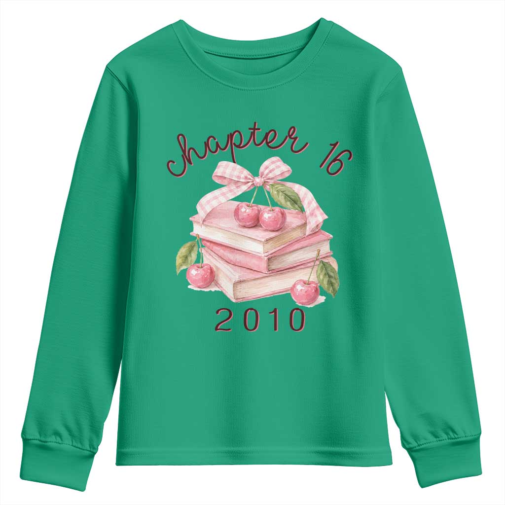 Sweet Chapter 16 Birthday Youth Sweatshirt Cherry Books 16th Birthday Gifts For Her Book Lover
