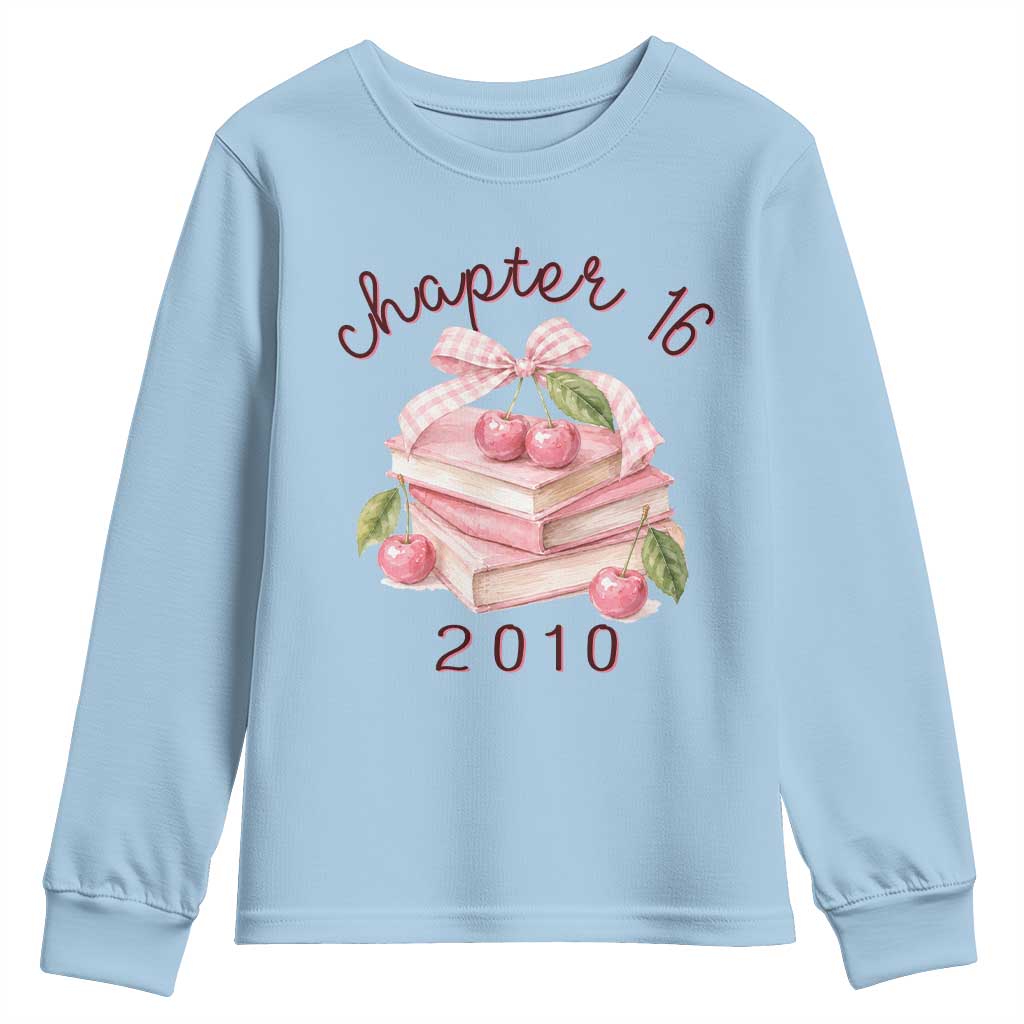 Sweet Chapter 16 Birthday Youth Sweatshirt Cherry Books 16th Birthday Gifts For Her Book Lover