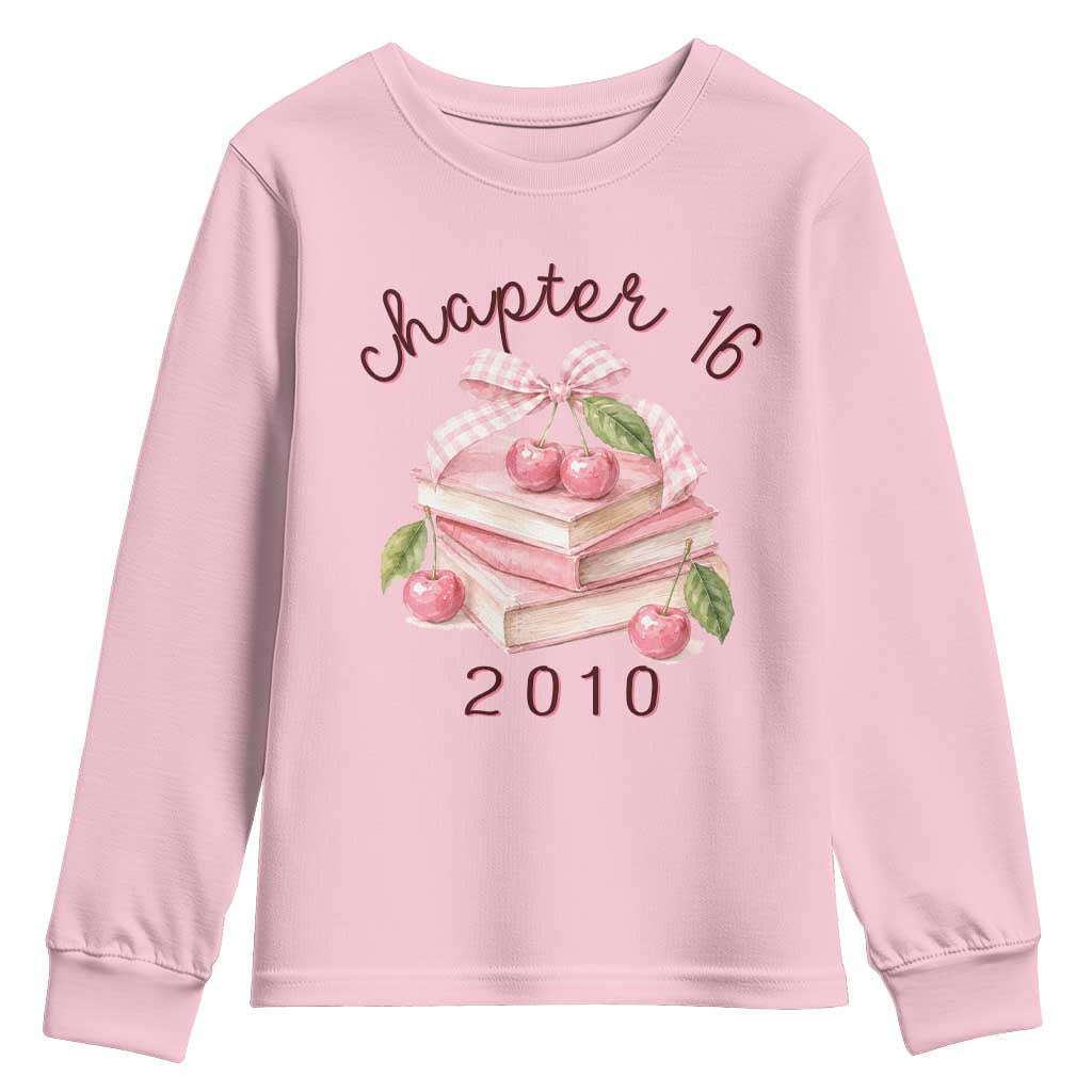Sweet Chapter 16 Birthday Youth Sweatshirt Cherry Books 16th Birthday Gifts For Her Book Lover