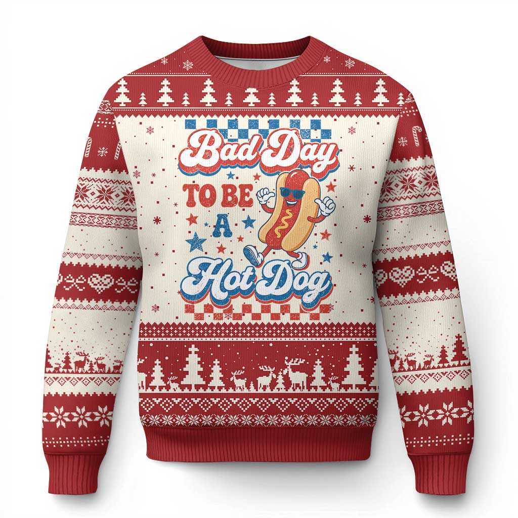 Bad Day To Be A Hot Dog Ugly Christmas Sweater Hotdog Lover Wiener 4th Of July TS10 Beige Red Print Your Wear