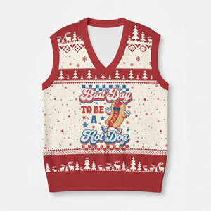Bad Day To Be A Hot Dog V-Neck Knit Sweater Vest Hotdog Lover Wiener 4th Of July TS10 Beige Red Print Your Wear