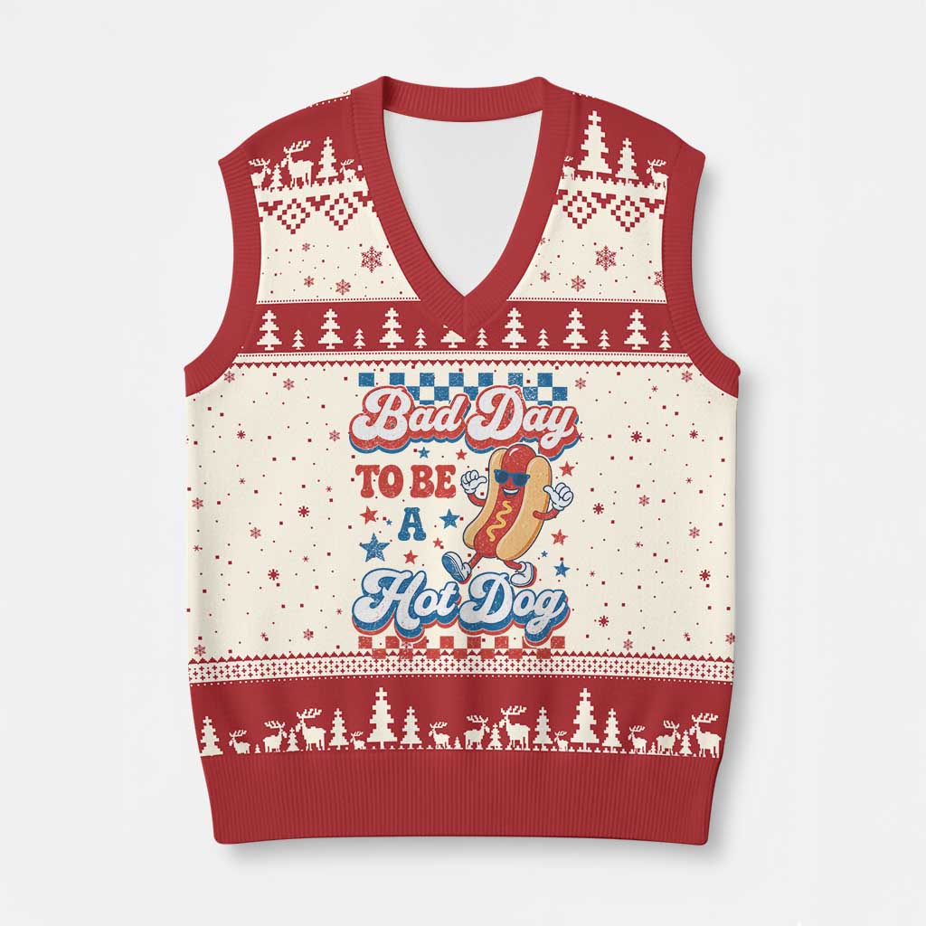 Bad Day To Be A Hot Dog V-Neck Knit Sweater Vest Hotdog Lover Wiener 4th Of July TS10 Beige Red Print Your Wear
