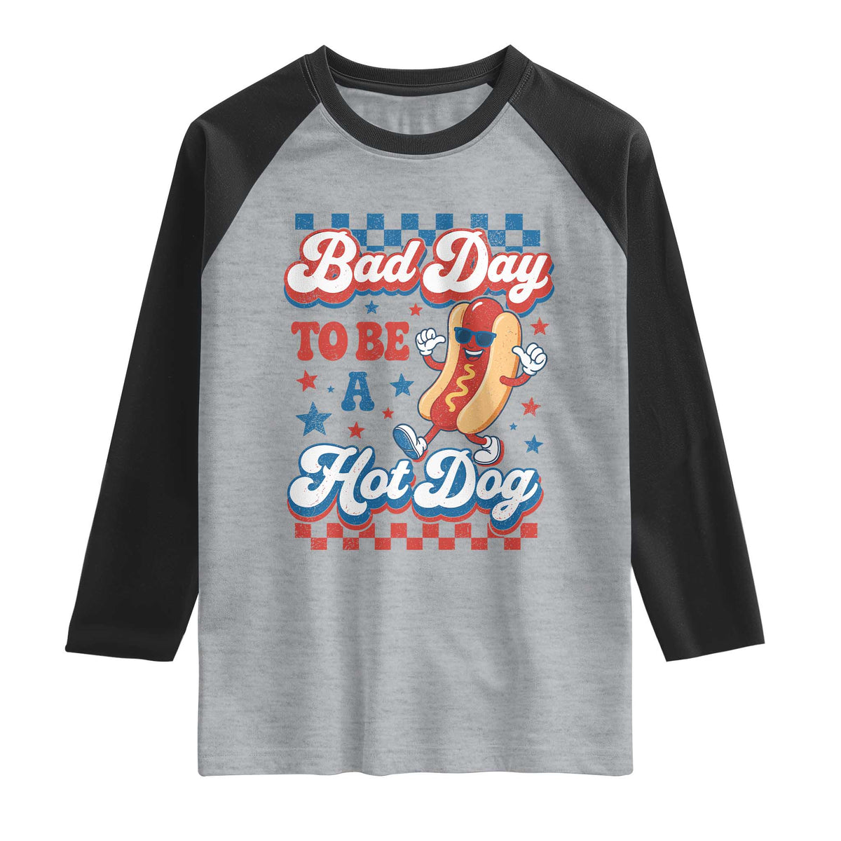 Bad Day To Be A Hot Dog Raglan Shirt Hotdog Lover Wiener 4th Of July TS10 Heather Gray Black Print Your Wear