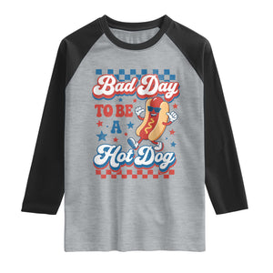Bad Day To Be A Hot Dog Raglan Shirt Hotdog Lover Wiener 4th Of July TS10 Heather Gray Black Print Your Wear