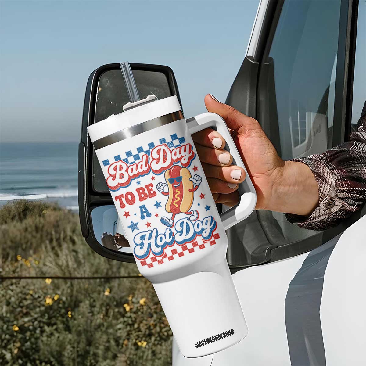 Bad Day To Be A Hot Dog Tumbler With Handle Hotdog Lover Wiener 4th Of July TS10 Print Your Wear