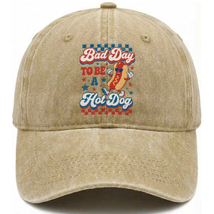 Bad Day To Be A Hot Dog Washed Cotton Baseball Cap Hotdog Lover Wiener 4th Of July TS10 Print Your Wear