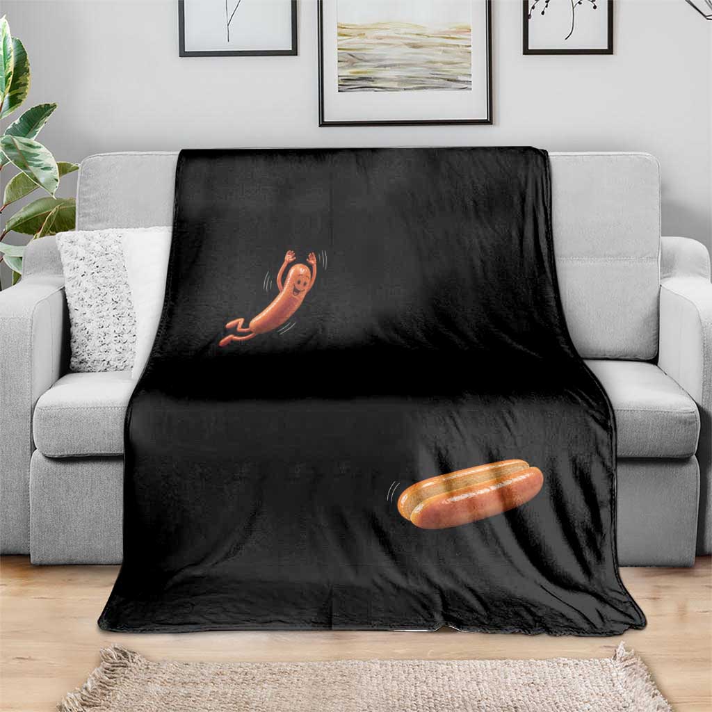 Funny Hot Dog Throw Blanket Hotdog Jumping Into Bun Sausage BBQ Grilling High Dive TS10 Print Your Wear