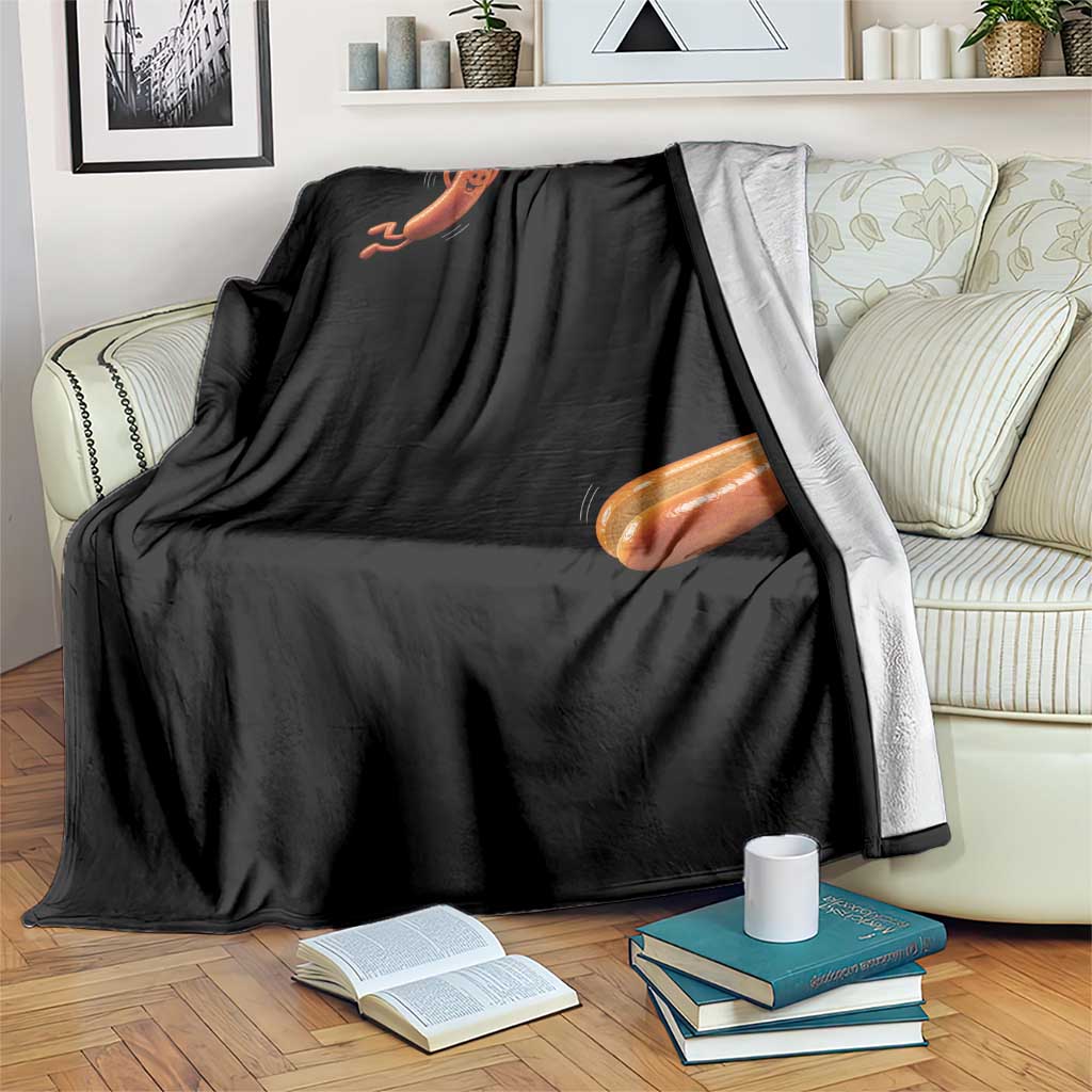 Funny Hot Dog Throw Blanket Hotdog Jumping Into Bun Sausage BBQ Grilling High Dive TS10 Print Your Wear