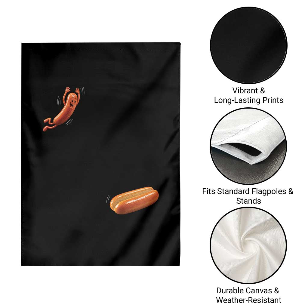 Funny Hot Dog Garden Flag Hotdog Jumping Into Bun Sausage BBQ Grilling High Dive TS10 Print Your Wear