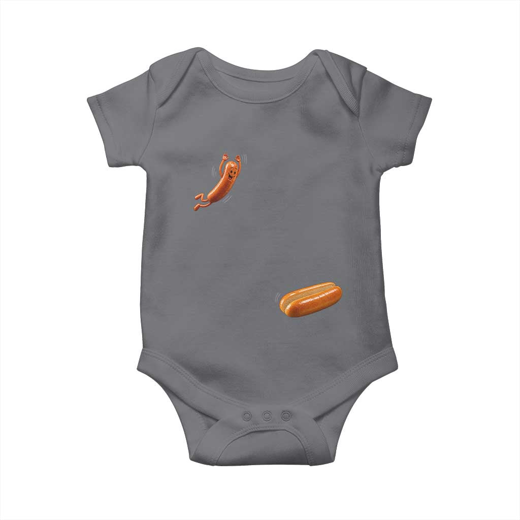 Funny Hot Dog Baby Onesie Hotdog Jumping Into Bun Sausage BBQ Grilling High Dive TS10 Charcoal Print Your Wear