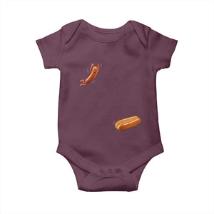 Funny Hot Dog Baby Onesie Hotdog Jumping Into Bun Sausage BBQ Grilling High Dive TS10 Maroon Print Your Wear