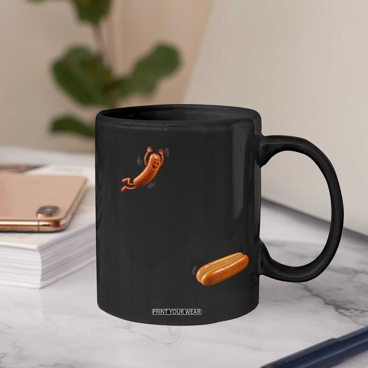 Funny Hot Dog Coffee Mug Hotdog Jumping Into Bun Sausage BBQ Grilling High Dive TS10 Print Your Wear