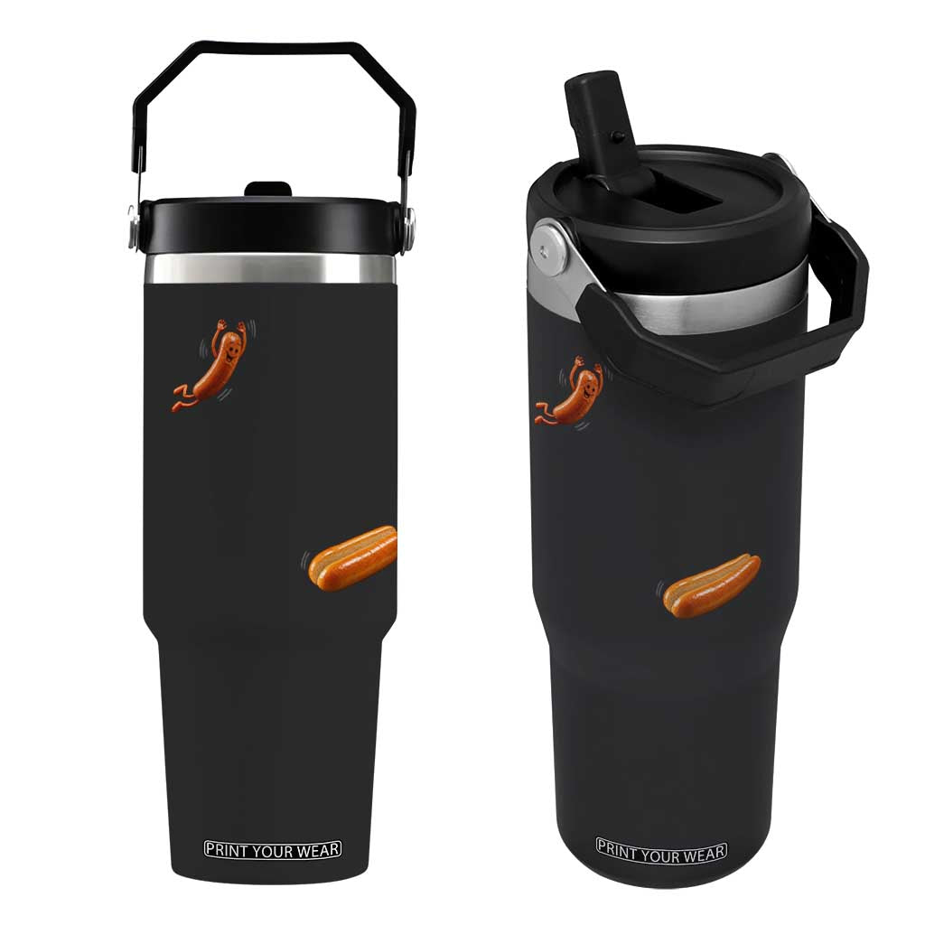 Funny Hot Dog Flip Straw Tumbler Hotdog Jumping Into Bun Sausage BBQ Grilling High Dive TS10 One Size: 30 oz Black Print Your Wear