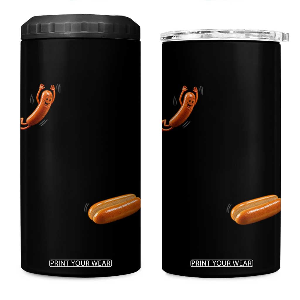 Funny Hot Dog 4 in 1 Can Cooler Tumbler Hotdog Jumping Into Bun Sausage BBQ Grilling High Dive TS10 One Size: 16 oz Black Print Your Wear