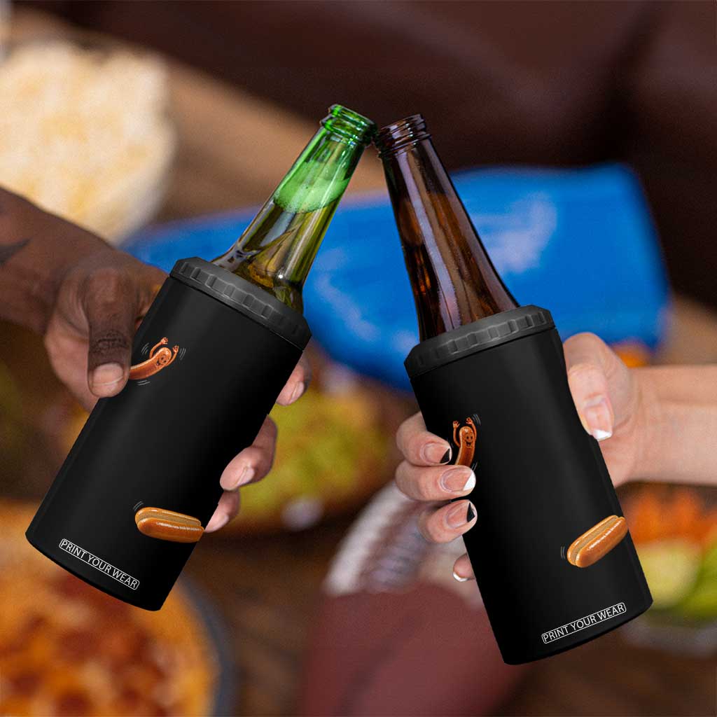Funny Hot Dog 4 in 1 Can Cooler Tumbler Hotdog Jumping Into Bun Sausage BBQ Grilling High Dive TS10 Print Your Wear