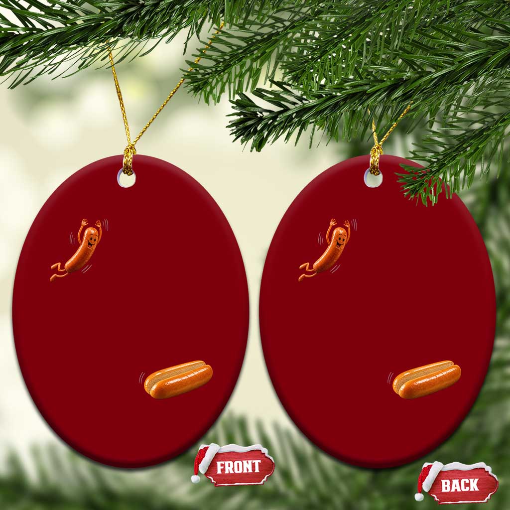 Funny Hot Dog Ceramic Ornament Hotdog Jumping Into Bun Sausage BBQ Grilling High Dive TS10 Print Your Wear