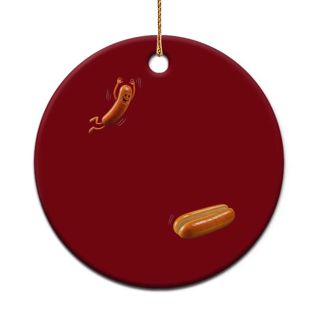 Funny Hot Dog Ceramic Ornament Hotdog Jumping Into Bun Sausage BBQ Grilling High Dive TS10 1pc Red Print Your Wear