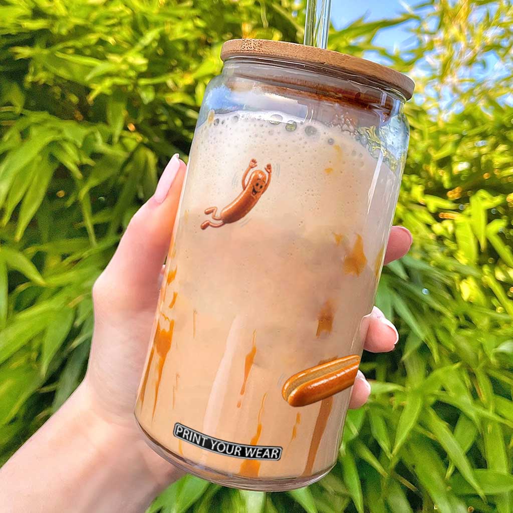 Funny Hot Dog Glass Can Hotdog Jumping Into Bun Sausage BBQ Grilling High Dive TS10 Black Print Your Wear