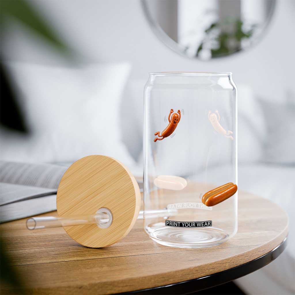 Funny Hot Dog Glass Can Hotdog Jumping Into Bun Sausage BBQ Grilling High Dive TS10 Print Your Wear
