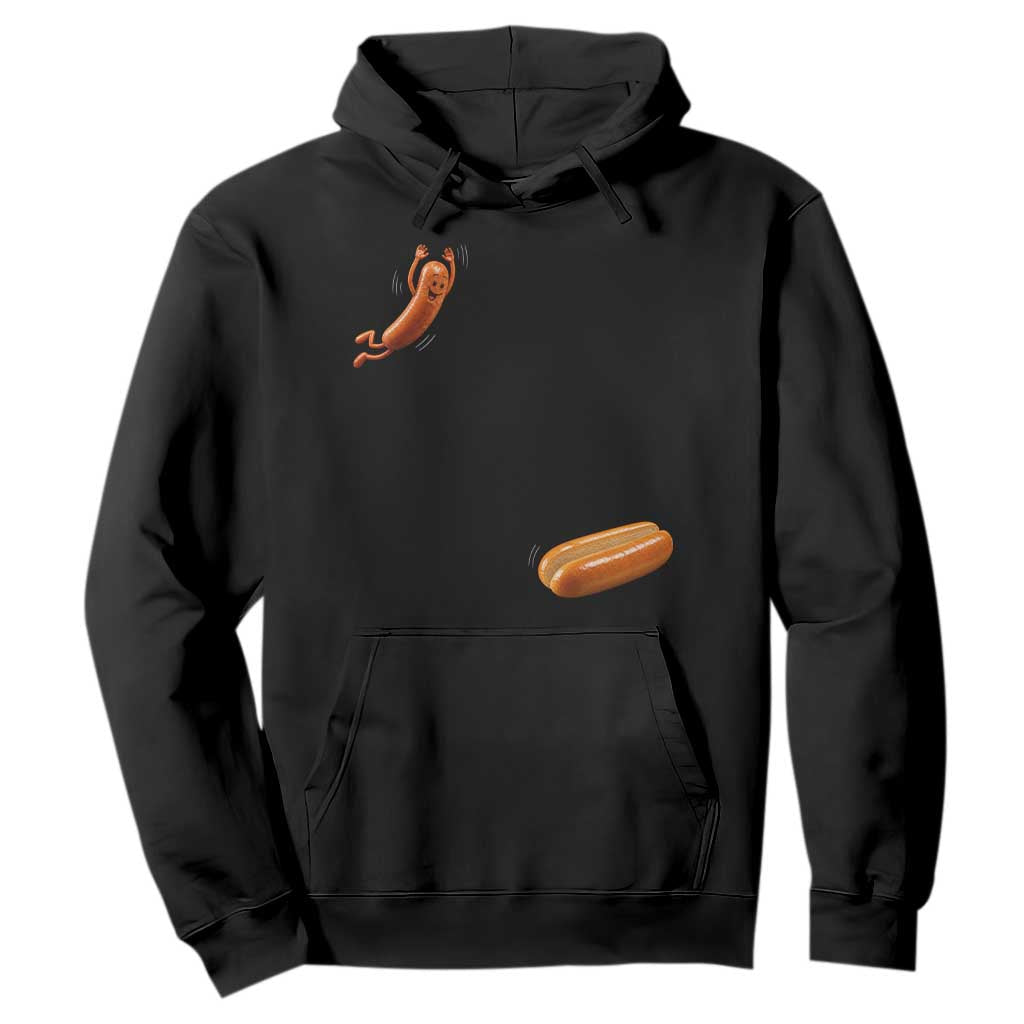 Funny Hot Dog Hoodie Hotdog Jumping Into Bun Sausage BBQ Grilling High Dive TS10 Black Print Your Wear