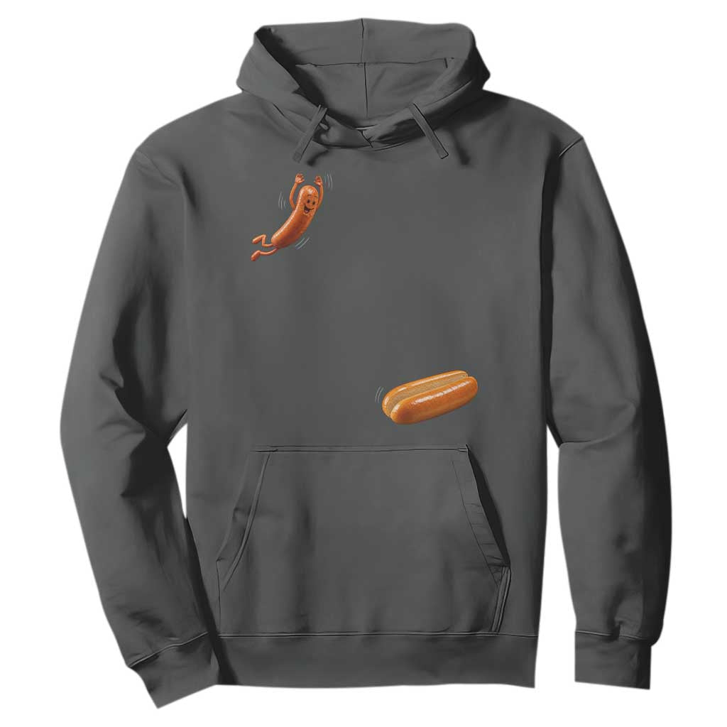 Funny Hot Dog Hoodie Hotdog Jumping Into Bun Sausage BBQ Grilling High Dive TS10 Dark Heather Print Your Wear