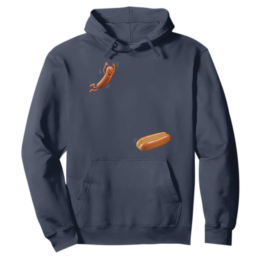 Funny Hot Dog Hoodie Hotdog Jumping Into Bun Sausage BBQ Grilling High Dive TS10 Navy Print Your Wear