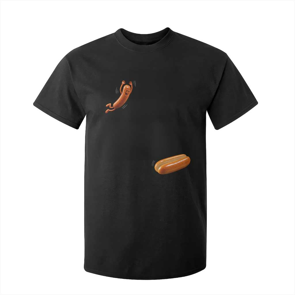 Funny Hot Dog T Shirt For Kid Hotdog Jumping Into Bun Sausage BBQ Grilling High Dive TS10 Black Print Your Wear
