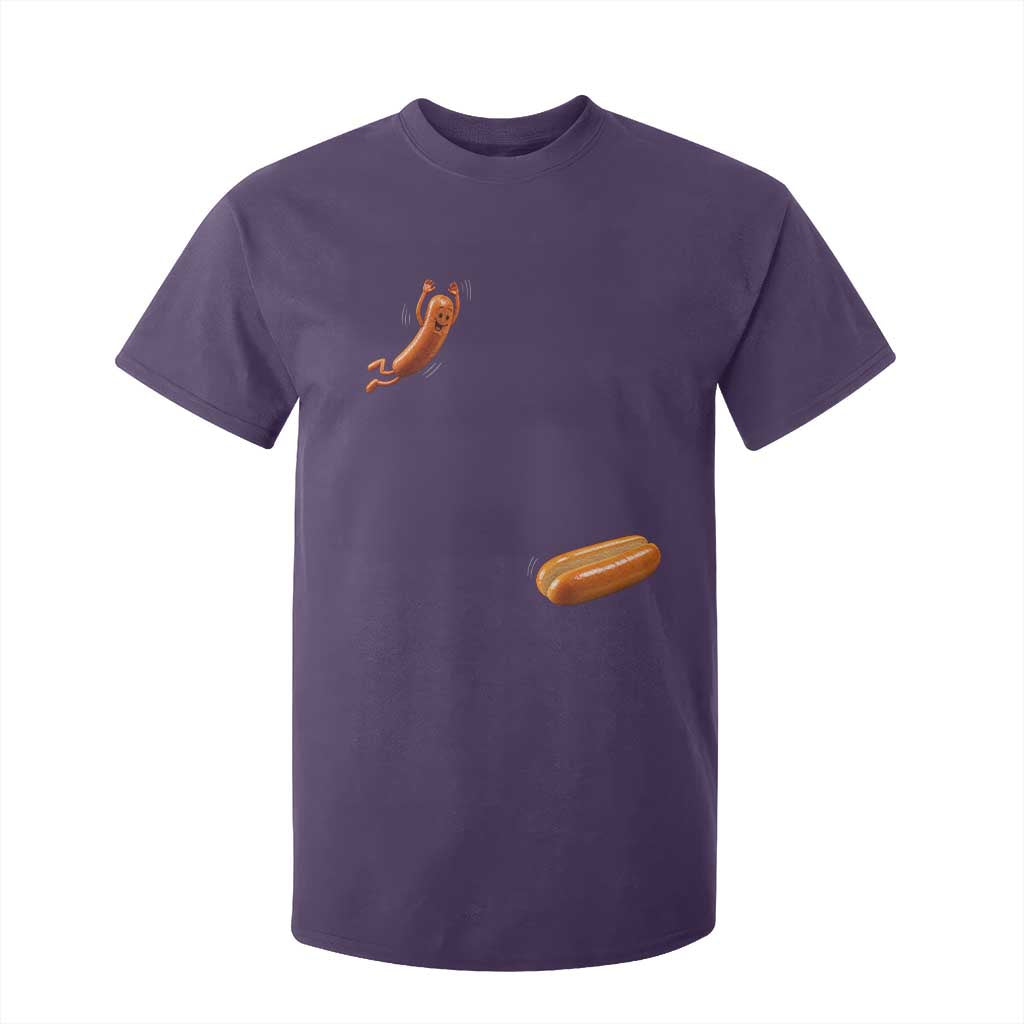 Funny Hot Dog T Shirt For Kid Hotdog Jumping Into Bun Sausage BBQ Grilling High Dive TS10 Purple Print Your Wear