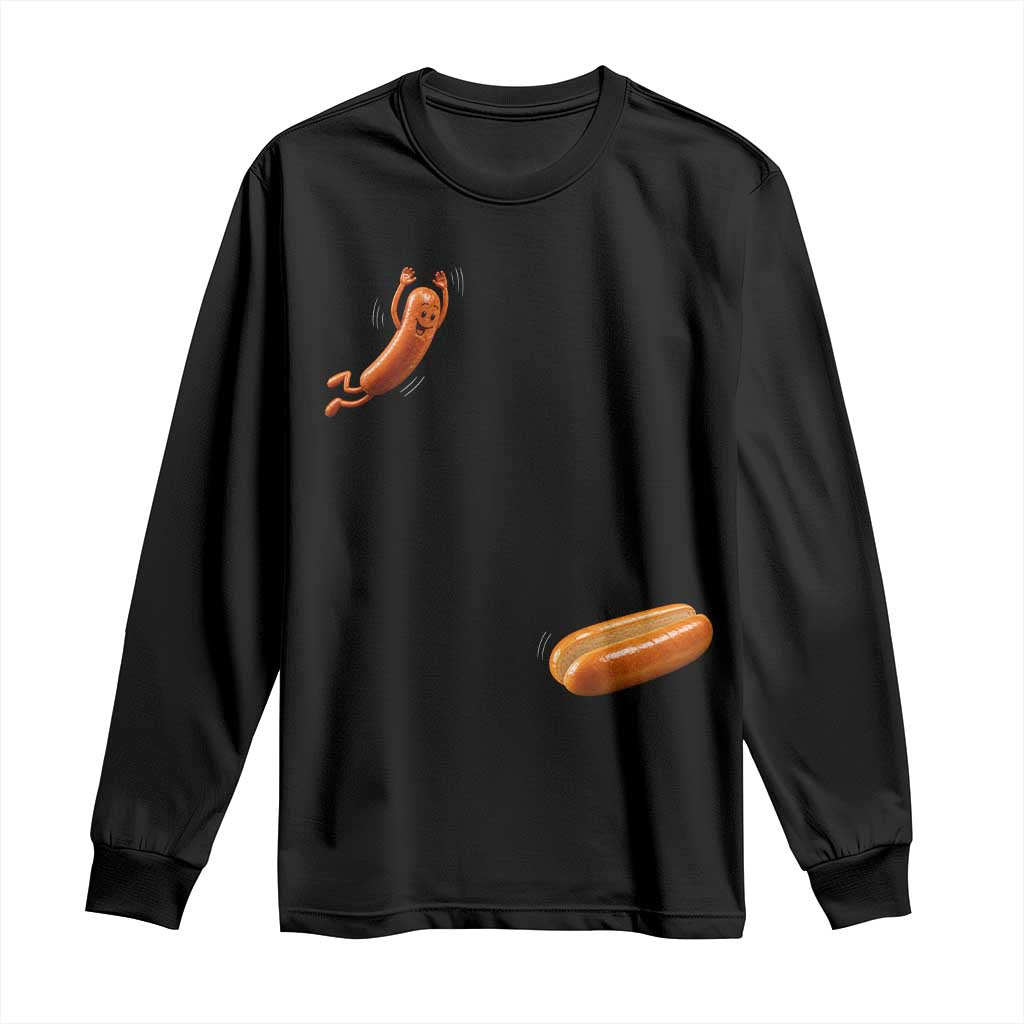 Funny Hot Dog Long Sleeve Shirt Hotdog Jumping Into Bun Sausage BBQ Grilling High Dive TS10 Black Print Your Wear