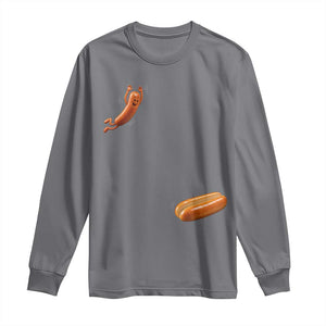 Funny Hot Dog Long Sleeve Shirt Hotdog Jumping Into Bun Sausage BBQ Grilling High Dive TS10 Charcoal Print Your Wear