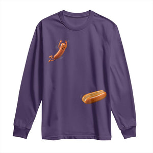 Funny Hot Dog Long Sleeve Shirt Hotdog Jumping Into Bun Sausage BBQ Grilling High Dive TS10 Purple Print Your Wear