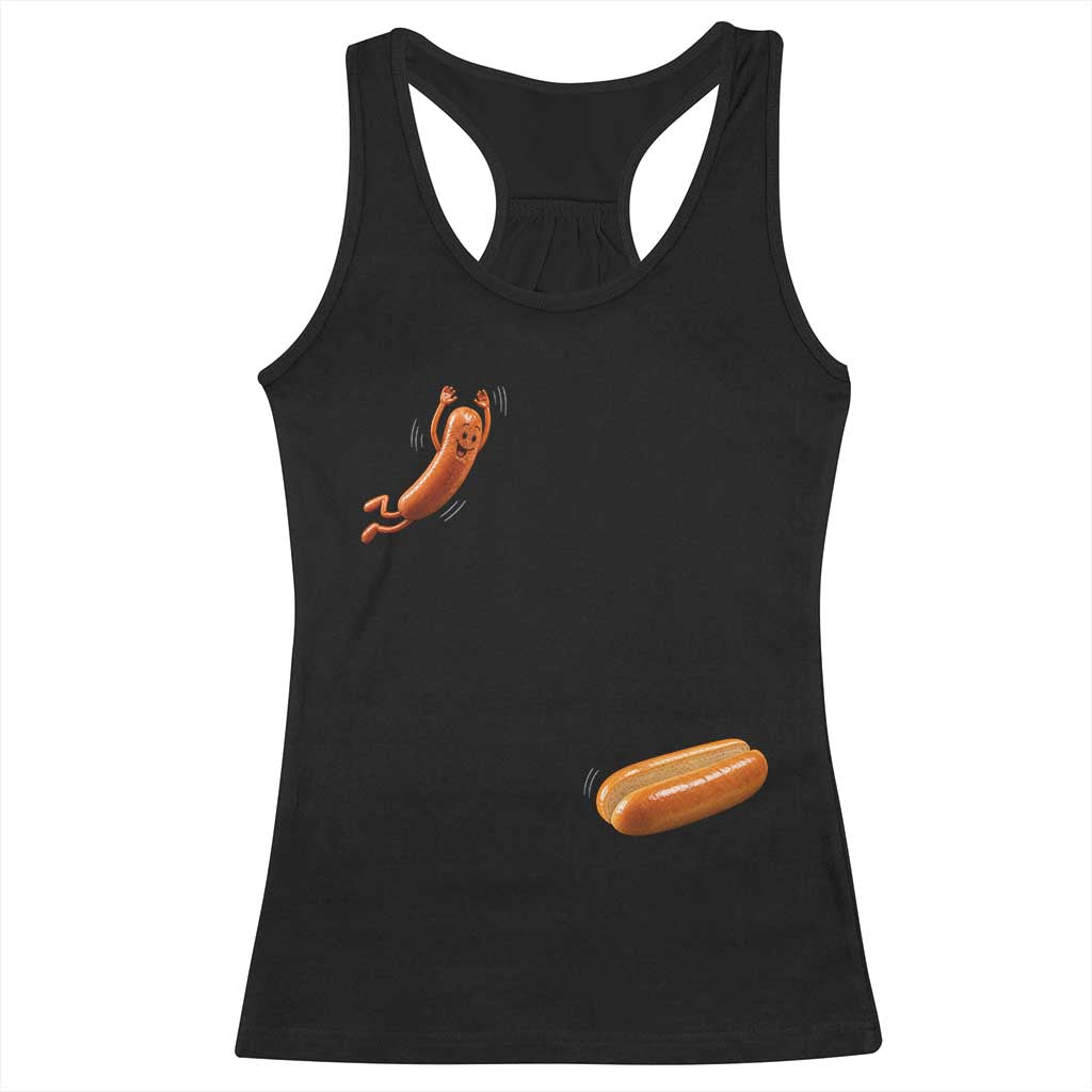 Funny Hot Dog Racerback Tank Top Hotdog Jumping Into Bun Sausage BBQ Grilling High Dive TS10 Black Print Your Wear