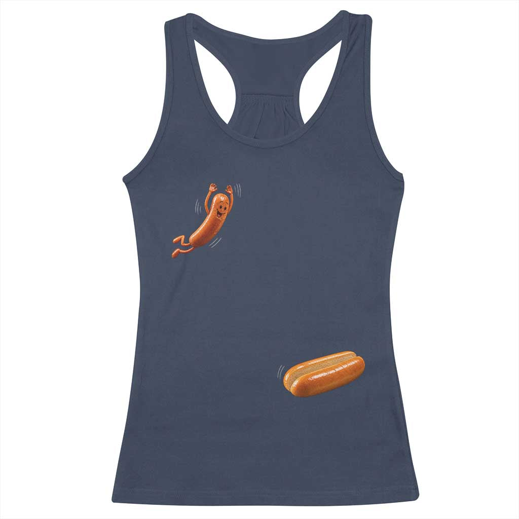 Funny Hot Dog Racerback Tank Top Hotdog Jumping Into Bun Sausage BBQ Grilling High Dive TS10 Navy Print Your Wear