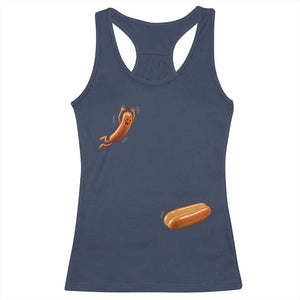 Funny Hot Dog Racerback Tank Top Hotdog Jumping Into Bun Sausage BBQ Grilling High Dive TS10 Navy Print Your Wear