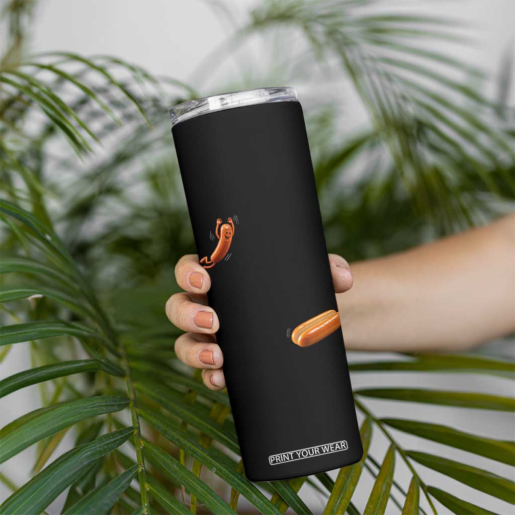 Funny Hot Dog Skinny Tumbler Hotdog Jumping Into Bun Sausage BBQ Grilling High Dive TS10 Print Your Wear