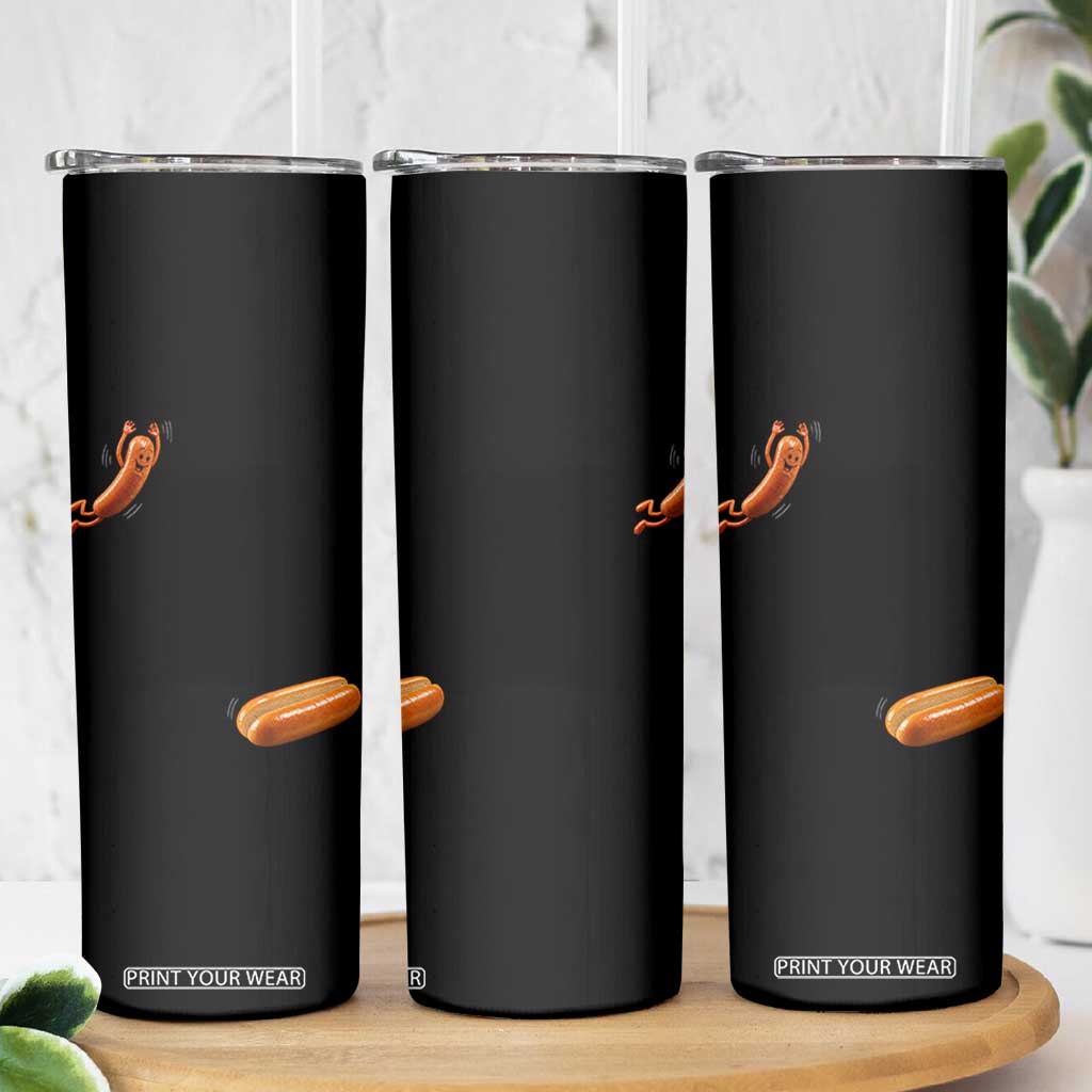 Funny Hot Dog Skinny Tumbler Hotdog Jumping Into Bun Sausage BBQ Grilling High Dive TS10 Print Your Wear