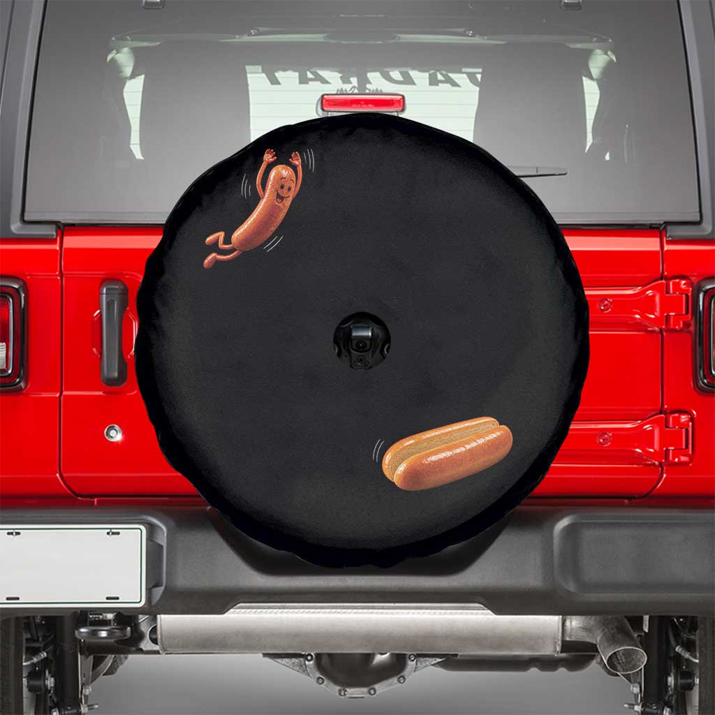Funny Hot Dog Spare Tire Cover Hotdog Jumping Into Bun Sausage BBQ Grilling High Dive TS10 Black Print Your Wear