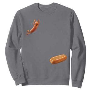 Funny Hot Dog Sweatshirt Hotdog Jumping Into Bun Sausage BBQ Grilling High Dive TS10 Charcoal Print Your Wear