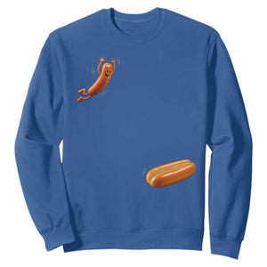 Funny Hot Dog Sweatshirt Hotdog Jumping Into Bun Sausage BBQ Grilling High Dive TS10 Royal Blue Print Your Wear