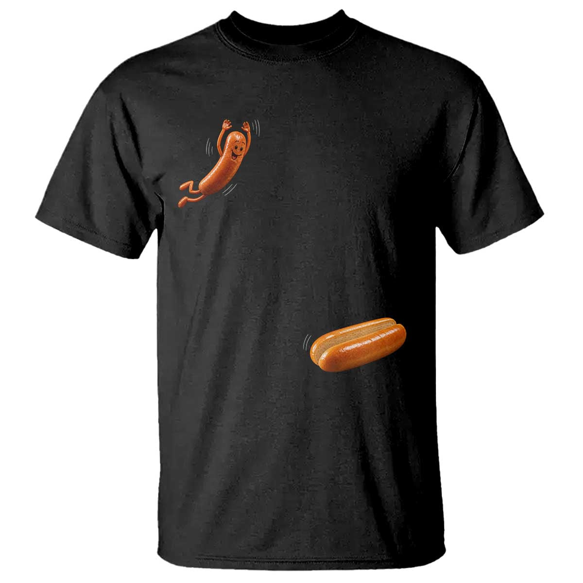 Funny Hot Dog T Shirt Hotdog Jumping Into Bun Sausage BBQ Grilling High Dive TS10 Black Print Your Wear