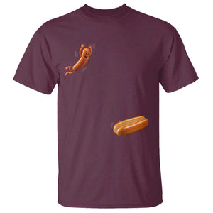 Funny Hot Dog – Hotdog Jumping Into Bun T-Shirt – BBQ Grilling Humor Tee TS10 Maroon Print Your Wear