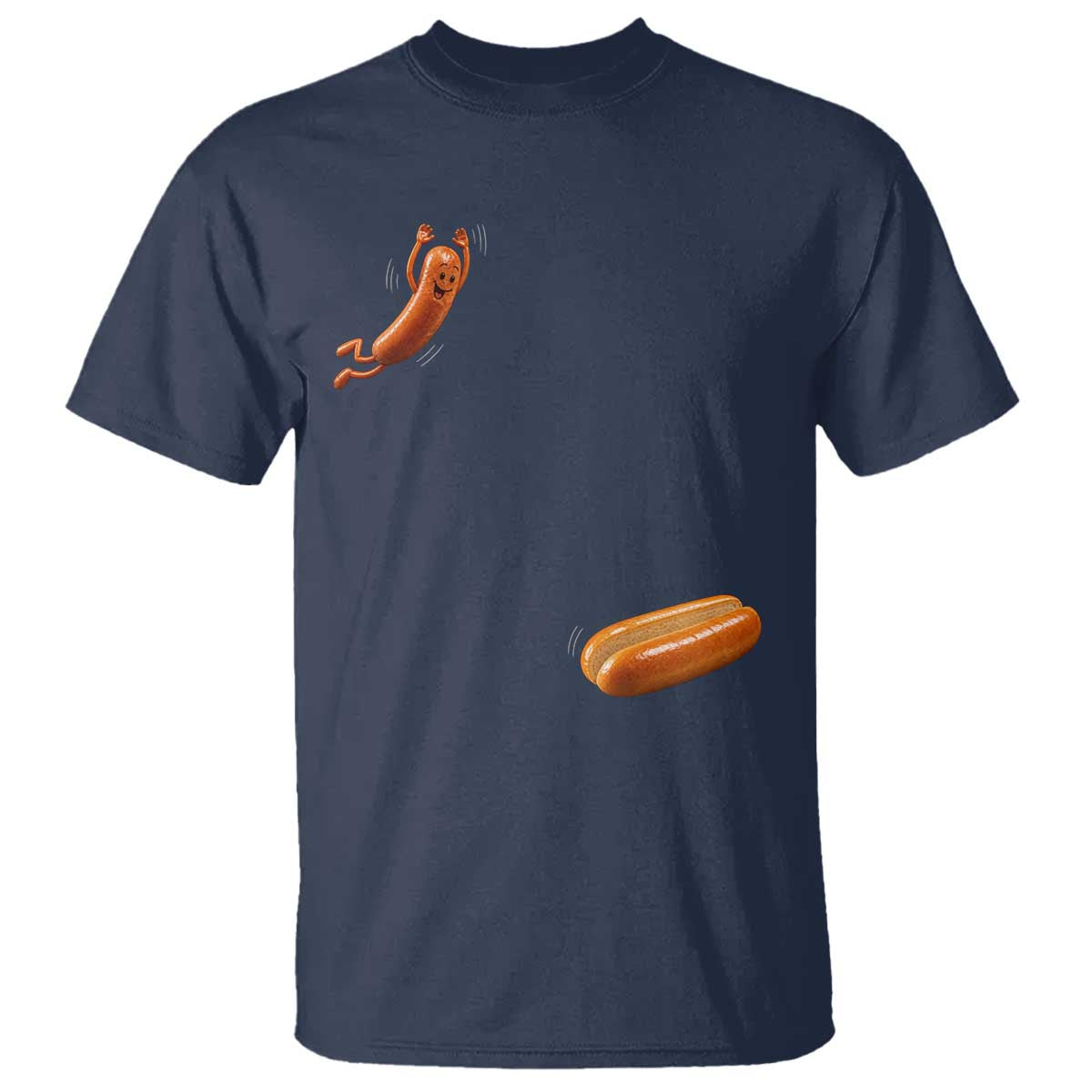 Funny Hot Dog – Hotdog Jumping Into Bun T-Shirt – BBQ Grilling Humor Tee TS10 Navy Print Your Wear