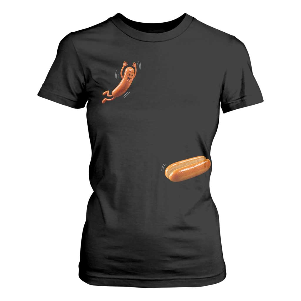 Funny Hot Dog T Shirt For Women Hotdog Jumping Into Bun Sausage BBQ Grilling High Dive TS10 Black Print Your Wear
