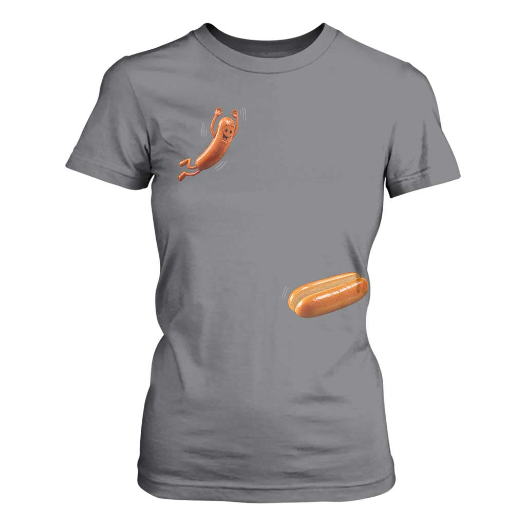 Funny Hot Dog T Shirt For Women Hotdog Jumping Into Bun Sausage BBQ Grilling High Dive TS10 Charcoal Print Your Wear