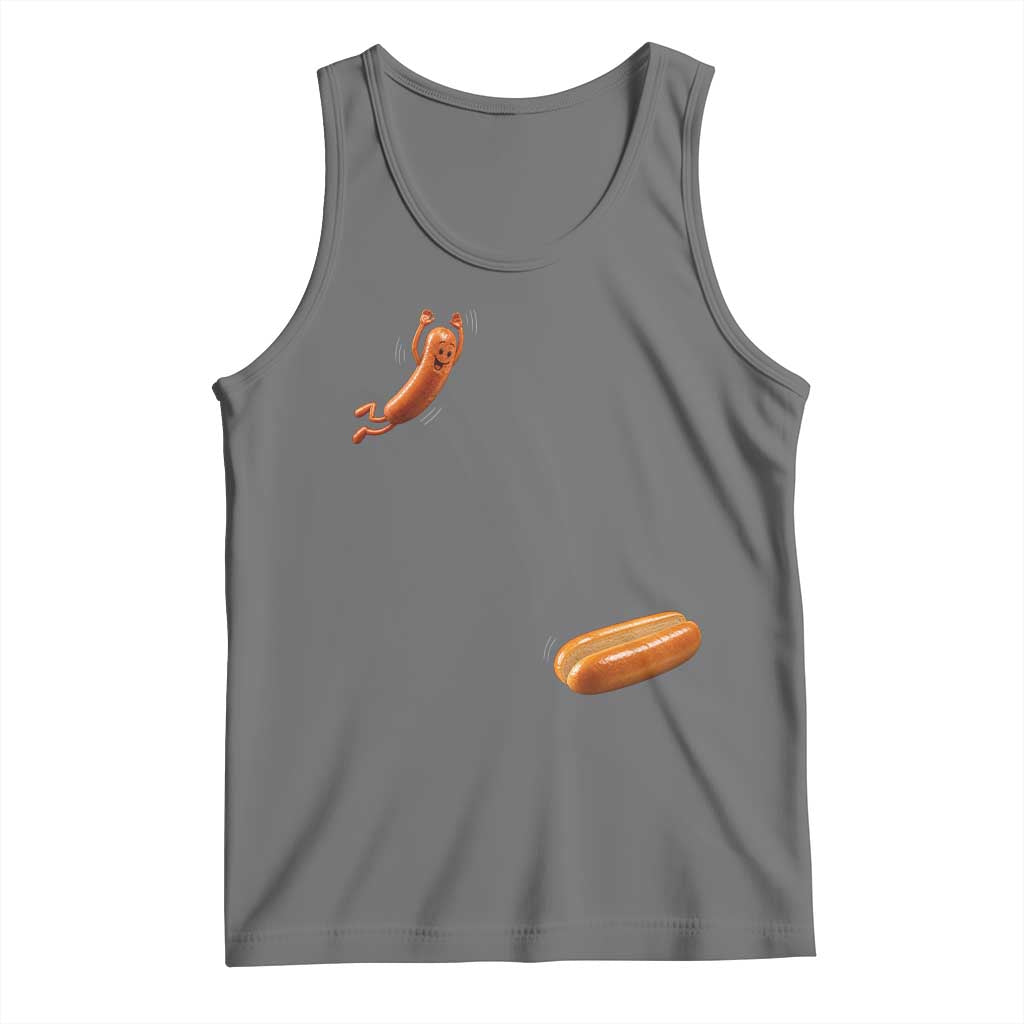 Funny Hot Dog Tank Top Hotdog Jumping Into Bun Sausage BBQ Grilling High Dive TS10 Black Heather Print Your Wear