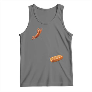 Funny Hot Dog Tank Top Hotdog Jumping Into Bun Sausage BBQ Grilling High Dive TS10 Black Heather Print Your Wear