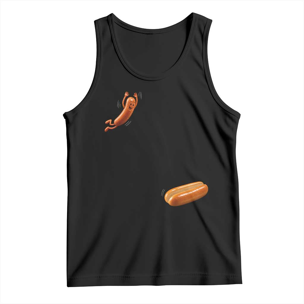Funny Hot Dog Tank Top Hotdog Jumping Into Bun Sausage BBQ Grilling High Dive TS10 Black Print Your Wear